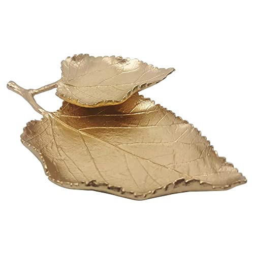 Jewelry Dish, Metal Trinket Dish Leaf Shaped Ring Holder Jewelry Organizer Vanity Dish Tray for Dresser Christmas Birthday Wedding Gifts Double Mulberry leaves