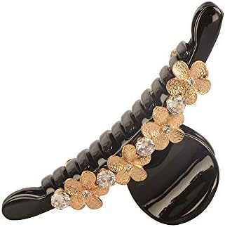 STRIPES® Black Color with Golden Flower Clutcher & Hair Claw Hair Accessories for Girls & Women