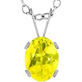 Gem Stone King 14K White Gold Canary Mystic Topaz Solitaire Pendant Necklace For Women | 1.60 Cttw | Gemstone November Birthstone | Oval 8X6MM | With 18 Inch Chain
