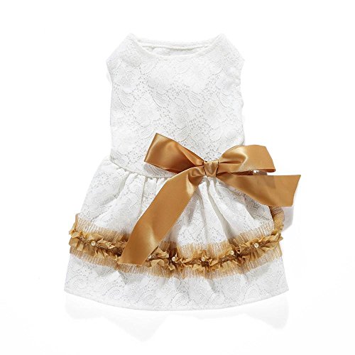 Iuhan Pet Dress, Elegant Lace Pet Clothes for Dog Dress Wedding Apparel Shirts Clothes (M, White) - Thumbnail 4