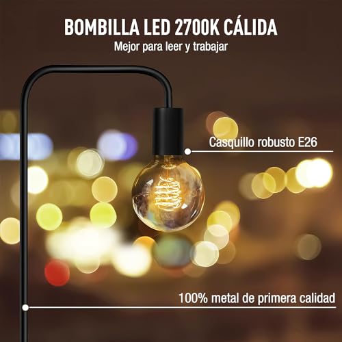 LUMOKU Lámpara de pie industrial para sala de estar, socket E26, 152cm, diseño minimalista para iluminación decorativa, para decoración del hogar, recámara, lectura, oficina (bombilla no incluida)