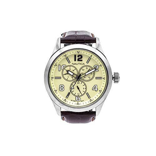 Nautica Reloj de hombre napepy003 con pulsera de piel marrón