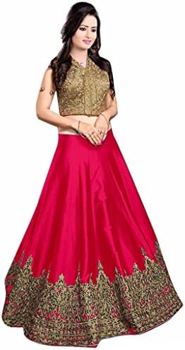 Ekdin Embroidery SEMI STITCHED Lehenga Choli Lehenga:Banglori Silk Got Blouse Red Free Size
