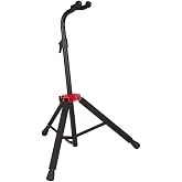 Fender Deluxe Hanging Guitar Stand, Adjustable Neck Yoke, Heavy Duty Metal | Padded neck yoke, adjustable height, supports acoustic, electric, bass guitars, heavy-duty metal floor stand