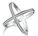 925 Sterling Silver Ring, Boruo Cubic Zirconia CZ Criss Cross Ring Size 6