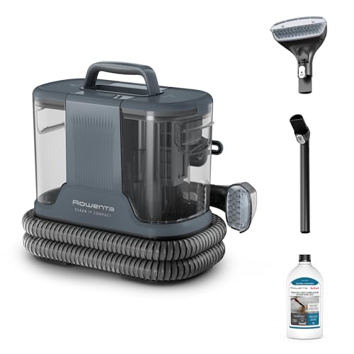 Rowenta Clean It, Smacchiatore Portatile, Auto-Pulizia e Lunga Autonomia, Design Compatto, con Soluzione Detergente Universale, Colore Grigio, IN3011