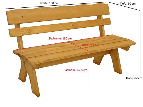 DEGAMO Gartenbank Freital 3-sitzer 150cm, Massive Kiefer Hellbraun lackiert, Outdoor – Bild 4