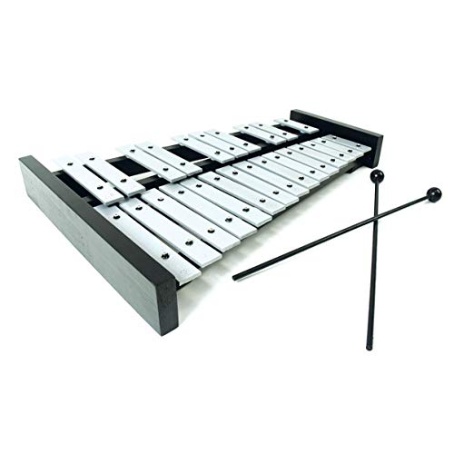 Professional Large Black Wooden Soprano Glockenspiel Xylophone with 25 Metal Keys for Adults and