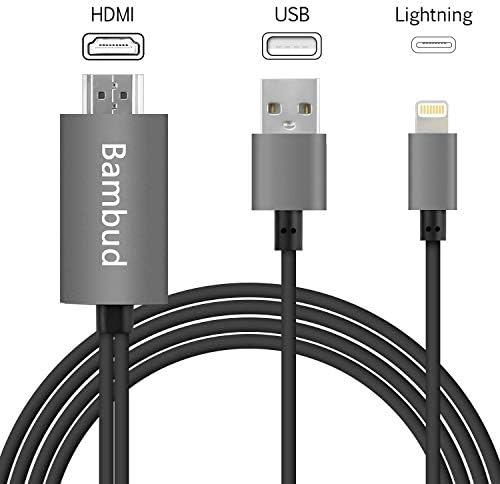 Bambud Compatible with iPhone iPad to HDMI Adapter Cable 6.6ft, Digital AV Adapter 1080p HD TV Connector Cord Compatible with iPhone Xs Max XR 8 7 6Plus, iPad, iPod to TV Projector Monitor (Black)
