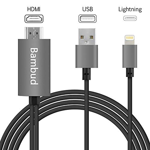 Bambud Compatible with iPhone iPad to HDMI Adapter Cable 6.6ft, Digital AV Adapter 1080p HD TV Connector Cord Compatible with iPhone Xs Max XR 8 7 6Plus, iPad, iPod to TV Projector Monitor (Black)