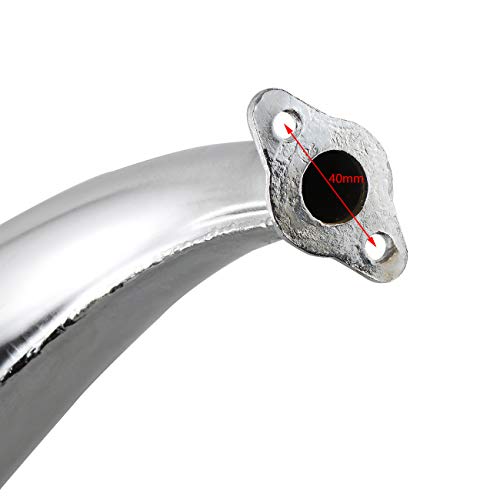 HGC 40mm Half Moon Banana Silencer Muffler Exhaust Pipe Chrome Upgrade High Performance For 49cc 60cc 66cc 80cc 2-Stroke Engine Motor Motorized Motorised Bicycle Bike Silver