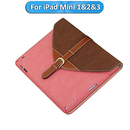 iPad Mini Case (1 and 2),Jinli- Leather Smart Cover with Kick Stand for Apple iPad Mini and iPad Mini 2 (pink+brown)