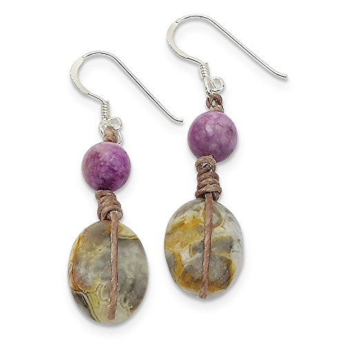 Sterling Silver Synthetic Crazy Lace Jasper & Lepidolite Dangle Earrings (1.7IN x 0.5IN)