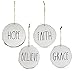 Set of 4 Modern Farmhouse Rustic Rae Dunn Inspired Christmas Ornaments with “FAITH”, “HOPE”, “GRACE”, “BELIEVE” printed on 4” Natural Birch Wood white circles with Jute Hanger, Giftboxed