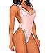 HUUSA Womens Sexy Cross Low Back Studded High Cut Bodysuit Clubwear (Small, Light Pink)
