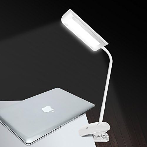 NICKOO Dimmable Eye-Care LED Desk Lamp (7W, Flexible Gooseneck, 3-Level Dimmer, Clip-On Touch-Sensitive Control Panel Table Lamp, White) (White)
