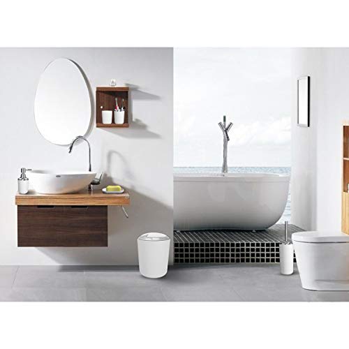Bathroom Accessories Set 6 Pieces Plastic Bathroom Accessories Toothbrush Holder, Rinse Cup, Soap Dish, Hand Sanitizer Bottle, Waste Bin, Toilet Brush with Holder (White)