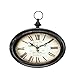 Adeco Black Iron Vintage-Inspired Pocket Watch Style Oval Oblong Wall Hanging Clock 