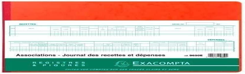 Exacompta - Ref 9650E - Horizontal Expenses Receipt Record (80 Pages) - 110gsm Paper with Green Rulings, 32 Lines Per Page, Tamper-Proof Numbering - French Text
