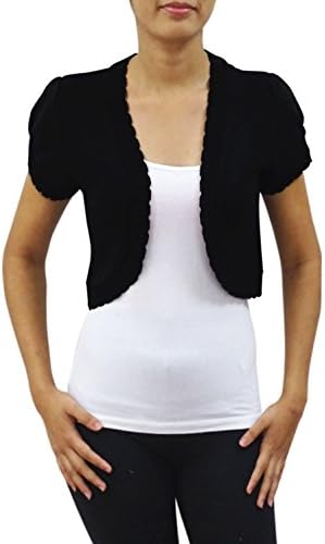 Serendipity Juniors' Short Sleeve Bolero Shrug with Scallop Trim and Gather Detail on Sleeve