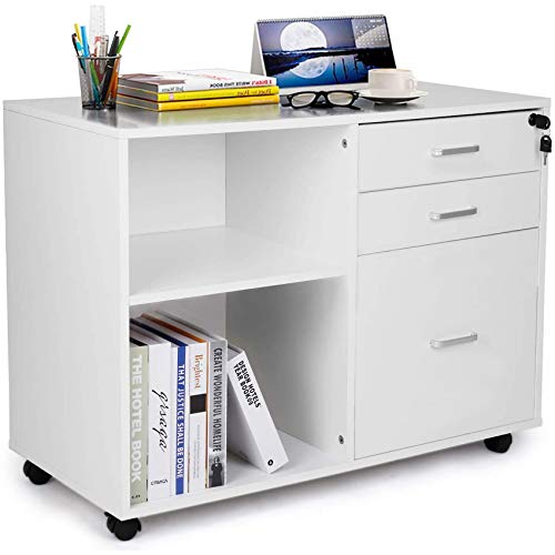 TUSY White Office 3 Drawer File with Lock, Printer