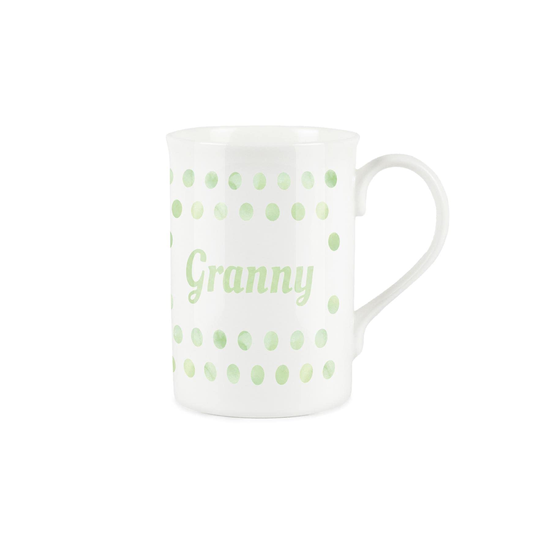Purely Home Green Polka Dots Spots Granny Mug - Fine Bone China Gift/Present Mug for Granny