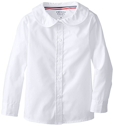 French Toast Little Girls' Long Sleeve Peter Pan Blouse, White, 3T