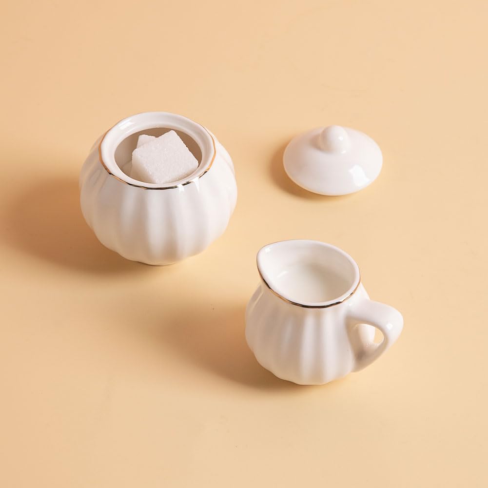 Sweejar Porcelain Toy Tea Sets British Royal Series, Vintage Style Tea Set for Children, Cups & Saucer Service for 4, with Teapot, Sugar Bowl and Cream Pitcher(White)