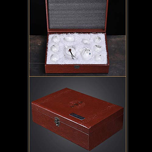 Ceramica in porcellana Argento Intarsio Tea Set Montone-grassi Jade Kung Fu classico caffè teiera di tè tazza di tè con… - immagine 6