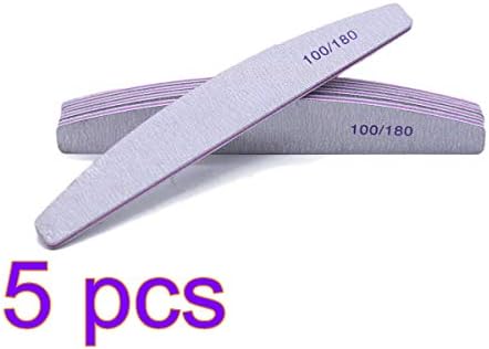 Hwiionne Nail Buffer for Gel Nails Acrylic Nails Crescent-Shaped Nail File 5 Pcs