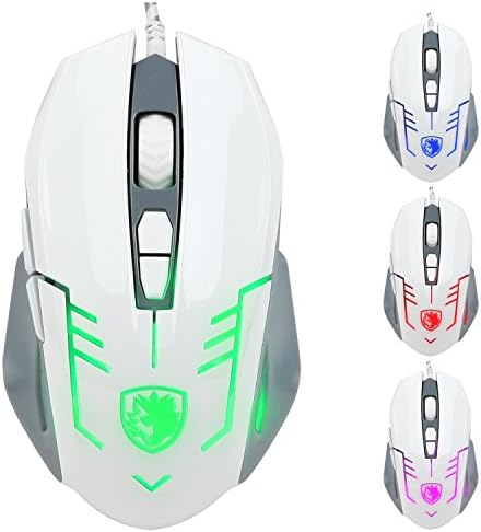 SADES Cataclysm USB PC Gaming Mouse Mice 2500 DPI LED Lights Braided Cable(White)