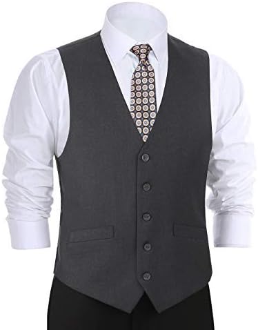 CHAMA Men's Formal Suit Vest Business Vest Dress Vest Waistcoat 5 Button Regular Fit