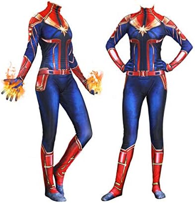 YiranYijiu Captain Superhero Suit Halloween Cosplay Costume Carol Danvers Spandex Bodysuit Zentai