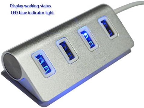 Tianhs USB HUB, 4 Port 2.0 Aluminum Mini High Speed Splitter Adapter Hub USB Switch with Blue LED For Macbook PC Laptop