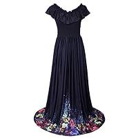 Maxi Dress for Women Plus Size Casual Short Sleeve Party Cocktail Long Gala Gown (4X, Black/Floral)