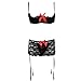 iiniim Women Lingerie Babydoll Bra G-string Mini Skirt Outfit 3pc Teddy Set Black M