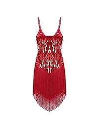CHICTRY Vestido de baile latino Samba Tango con flecos y lentejuelas para mujer