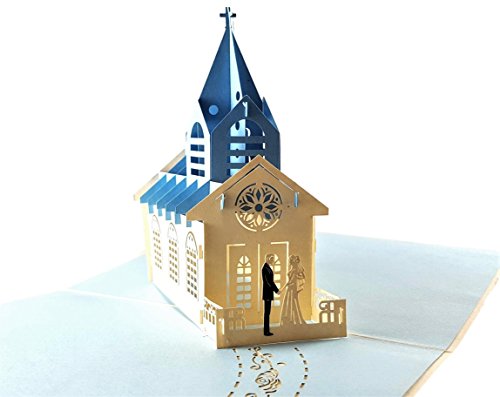 iGifts And Cards Beautiful Wedding Chapel 3D Pop Up Greeting Card - Bridal Shower Gift, Bride, Groom, Couple Marriage Anniversary,Congratulations, Just Married, Thanksgiving - 6x8