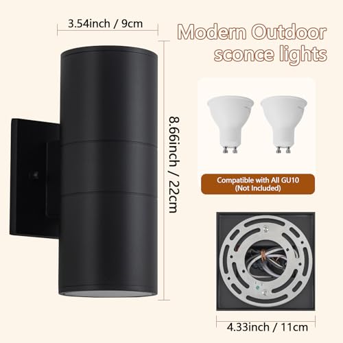 Easyusahome 4 Pack Outdoor Sconce Lights for House, Modern Black Exterior | Light Fixtures, Cylinder Up and Down Wall Sconce, IP65 Waterproof Anti-Rust Porch Lights Wall Mount for Front Door Garage