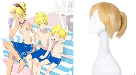 MOOI VOCALOID Kagene Reisign/Kagamine Ren/Rei/Lei/Len Short Straight Tie Up Ponytail Cosplay Wig Hair Wigs (Blonde)