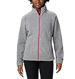 Columbia Women's Plus Size Benton Springs Full Zip Jacket, Soft Fleece with Classic Fit, Light Grey Heather/Fuchsia, 1X