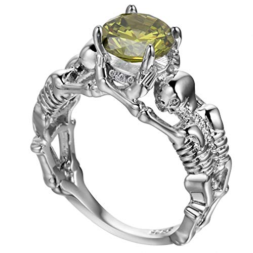 Giwotu Womens Mens Ghost Evil Skull Skeleton Hand CZ Ring European and American Punk Style Men Ring New Skull Men's Jewelry Champagne Silver 10