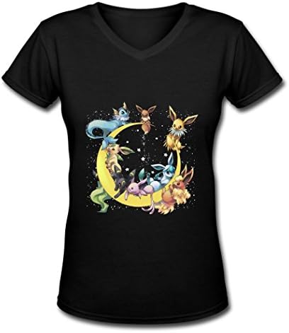 Pokemon Moon 2016 Printed V Neck T-Shirt for Lady