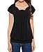 Fashare Womens Solid Color Loose Fit Tops Front Pleated Casual Short Sleeves Draped Blouse