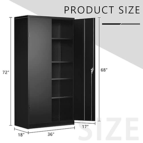 Black Tall Metal 72" Locking Steel with 4 Adjustable Shelves, Lockable Storage