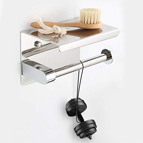 Portarrollos para Papel Higiénico, portarrollos baño adhesivo, Acero inoxidable SUS304, Porta Rollos de Papel Higienico con el Teléfono Móvil Estante de Almacenamiento (Plata) (Plata1)