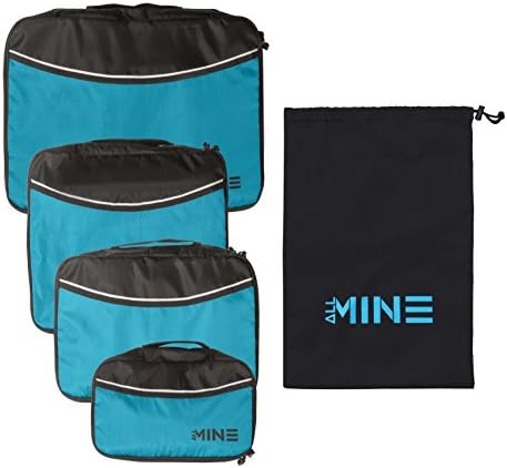 5 Piece Packing Cube Set (Teal) by AllMine | Travel Organizer with 4 Cubes - XL, L, M, and S + Laundry Shoe Bag | Organize Carry-on and Luggage When Going on Backpack, Business, and Camping Trips