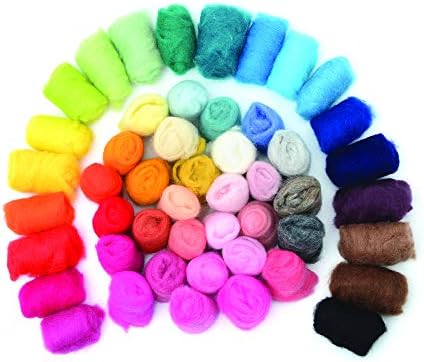 Glaciart One Felting Wool -  50 Colors (9gram per Color) Unspun Needle Wool Roving for Felting and Felting Supplies - Multi Colored Soft Raw Fiber for Fabric, Material and Crafting