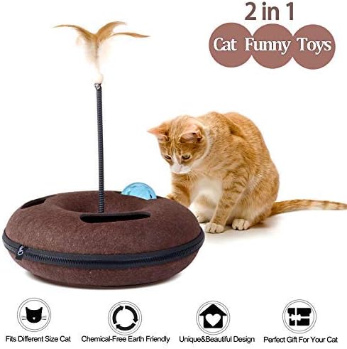 LIFEPUL Interactive Cat Toys,2 in 1 Kitten Feather Toys & Ball Rotating Track - Spring Feather Captive Funny Pet Cat Play With Ball Cat Teaser, Track Toy, Puzzle Box for Multiple Cats
