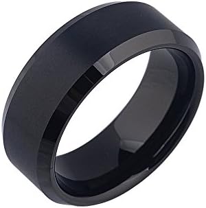 SIAWASE Mens Wedding Black Tungsten Ring 8mm Matte Stain Finish Polished Beveled Edge Comfort Fit (11)